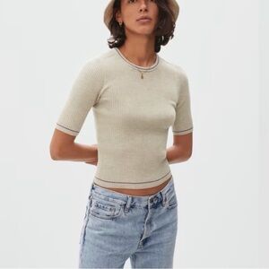 Everlane The Ribbed Merino Tee in Oatmeal/Light Purple Size Small